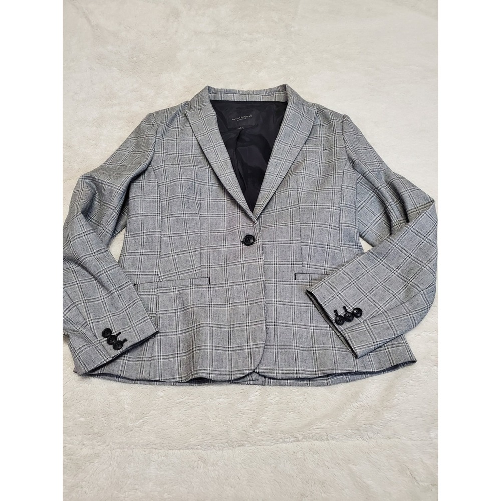 Banana‎ Republic Black White Plaid Classic Fit Suit Jacket Blazer 6 Office Work